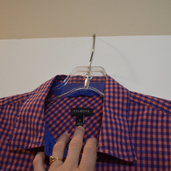 TALBOTS Mini-Plaid Red-Bue Long Sleeves Button-Down Shirt 8 - Picture 4 of 7